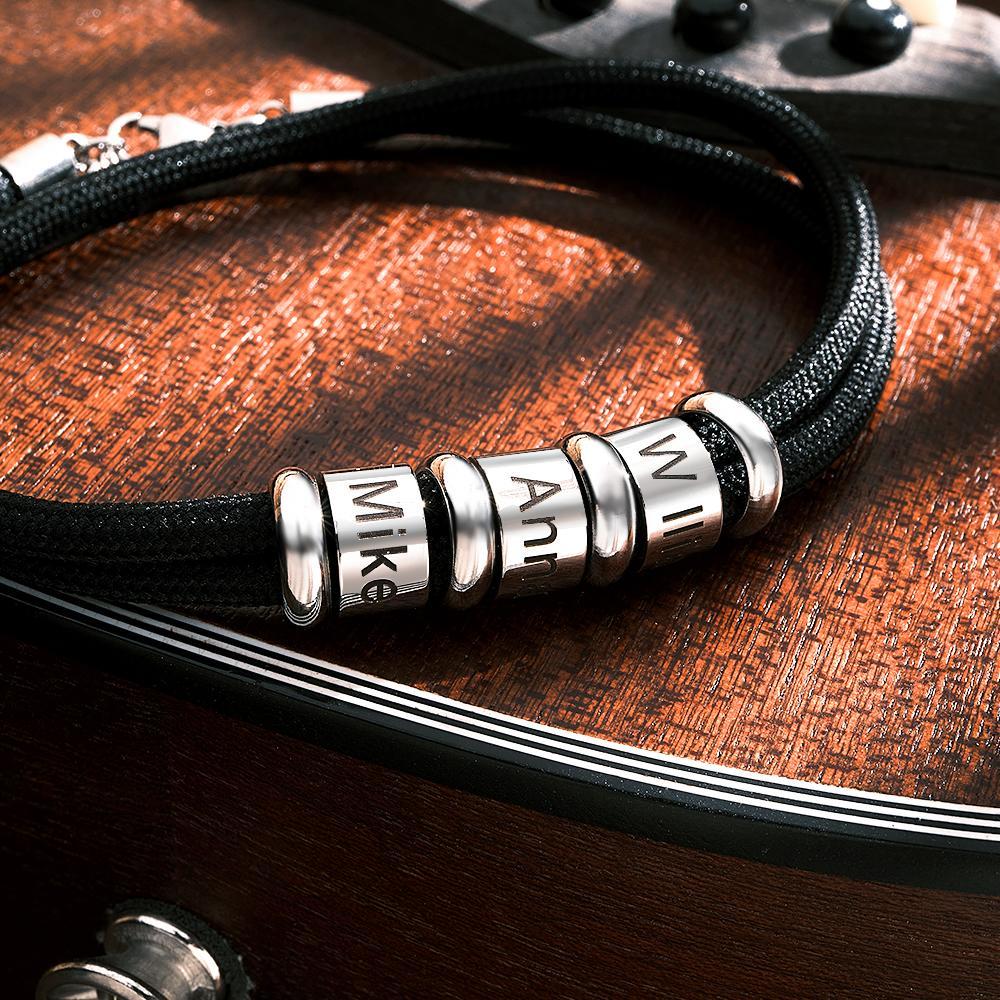 Pulseira Trançada Com Miçangas Gravadas Personalizadas, Pulseira Com Nome Personalizado, Presente De Dia Dos Pais - soufeelbr