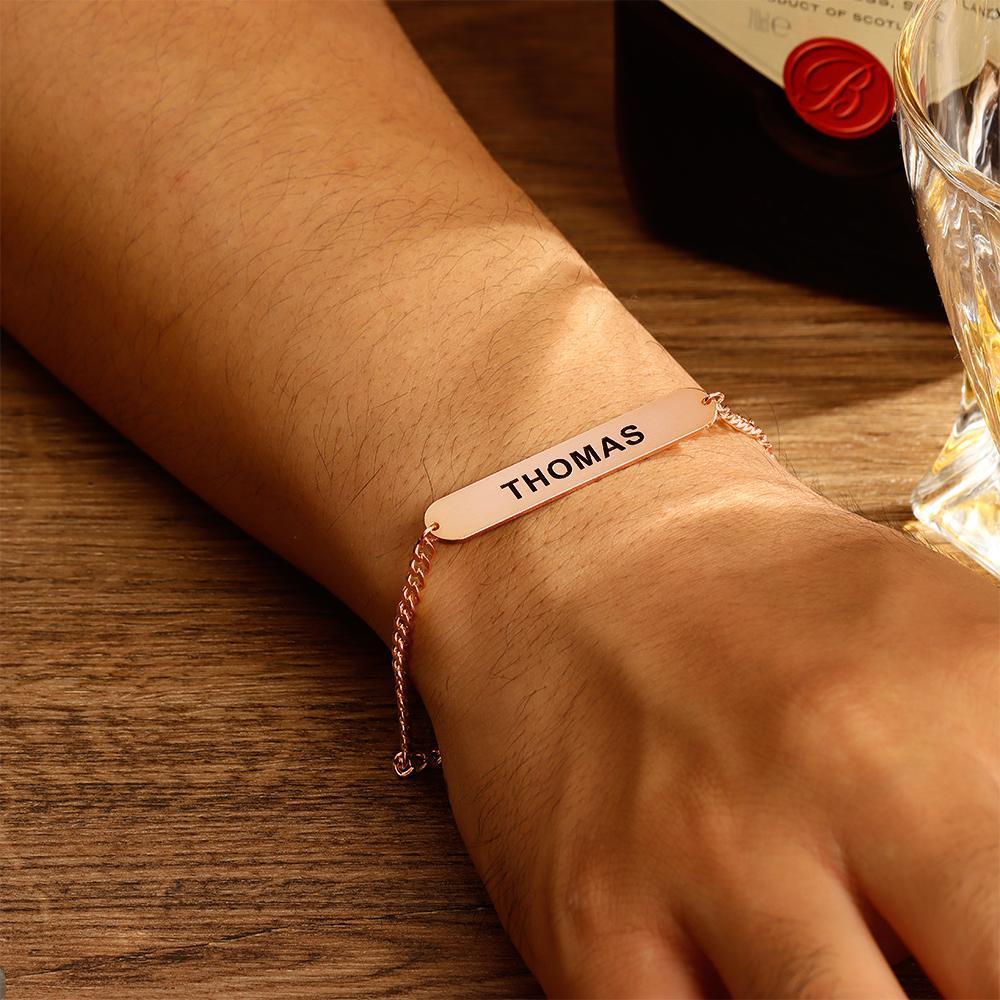 Pulseira Personalizada Pulseira Masculina de Corrente Grossa Pulseira Gravável Pulseira com Nome Personalizado Presente para Casais - Banhado a Ouro Rosa