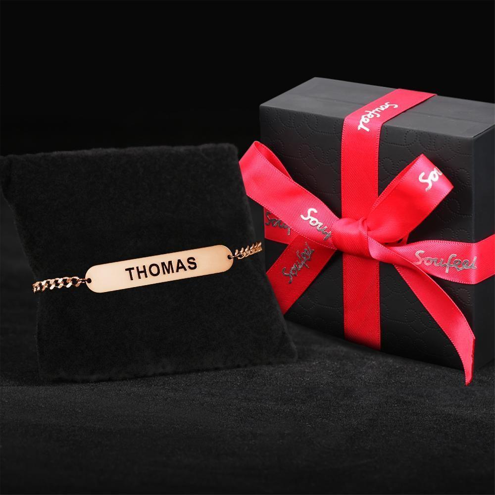Pulseira Personalizada Bracelete masculino Pulseira de corrente grossa Pulseira gravada com nome personalizado Pulseira Presente para casais - Rosa de ouro