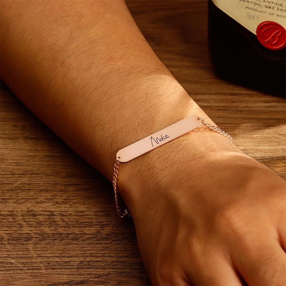 Pulseira Personalizada Pulseira Masculina Pulseira com Nome em Inglês Antigo Pulseira com Nome Presente Perfeito - Banhado a Ouro Rosa