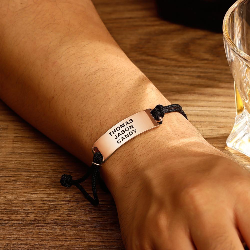 Pulseira Personalizada Pulseira de Couro Corrente Espessa Pulseira Gravável Pulseira com Nome Personalizado Presente para Homens - Banhado a Ouro 14k