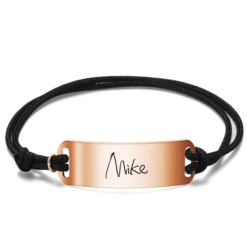Pulseira Personalizada Pulseira de Couro Pulseira com Nome em Inglês Antigo Pulseira com Nome Personalizado Presente Masculino - Banhado a Ouro Rosa