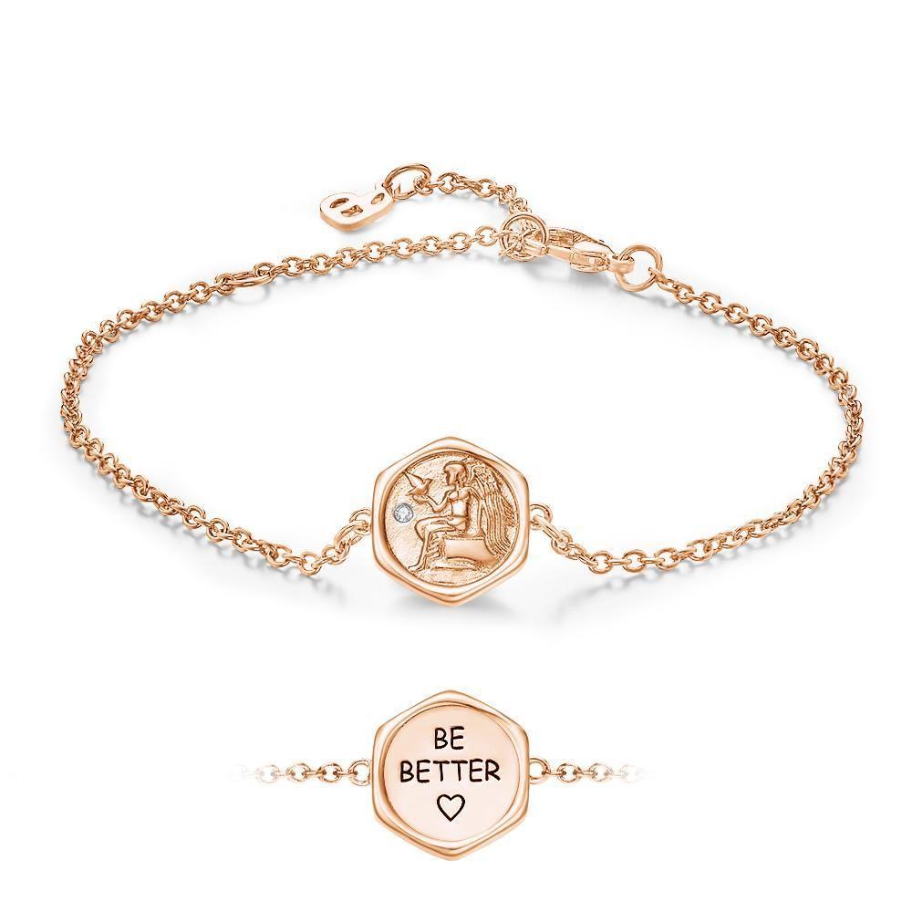 Pulseira Personalizada Pulseira Gravada Victory Wishing Coin Bracelet Presente Para Ela Rose Banhado A Ouro