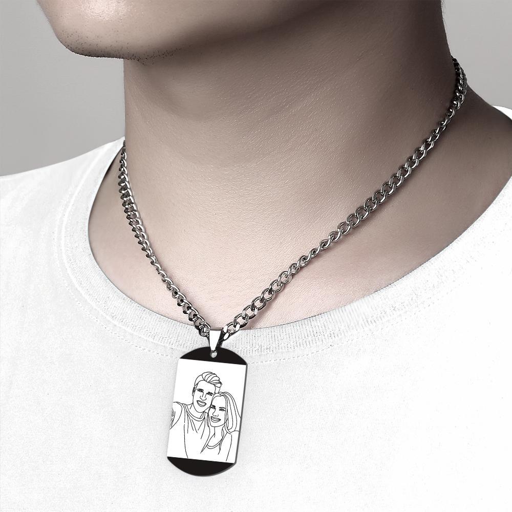 Colar De Foto Personalizado Linha Arte Com Palavras Foto E Data Presente Perfeito Para Casal No Aniversário - soufeelbr