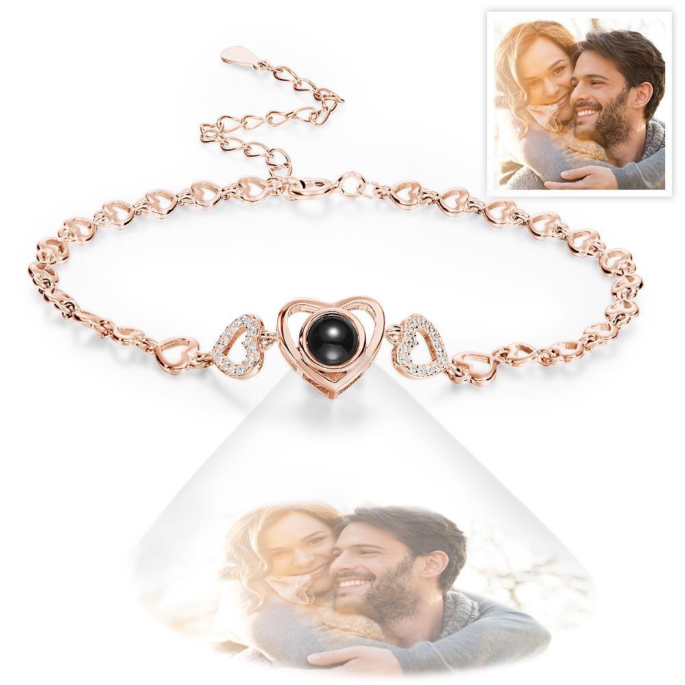 Pulseira De Elo De Coração Com Projeção De Foto Personalizada Pulseira Personalizada - soufeelbr