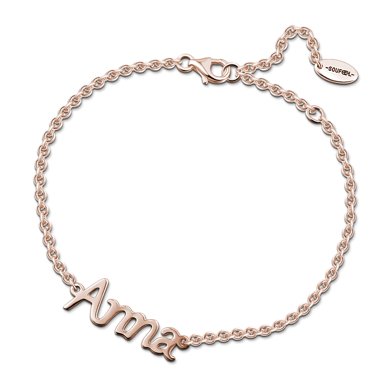 Pulseira Personalizada Pulseira com Nome Personalizado Prata Banhado a Ouro Rosa - Comprimento Ajustável