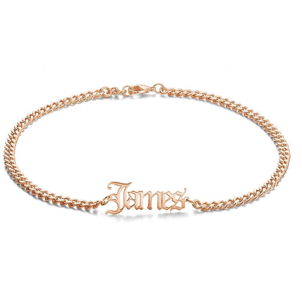 Pulseira Personalizada Pulseira masculina personalizada Nome delicado Pulseira Presente hipoalergênico para namorado - Ouro rosa