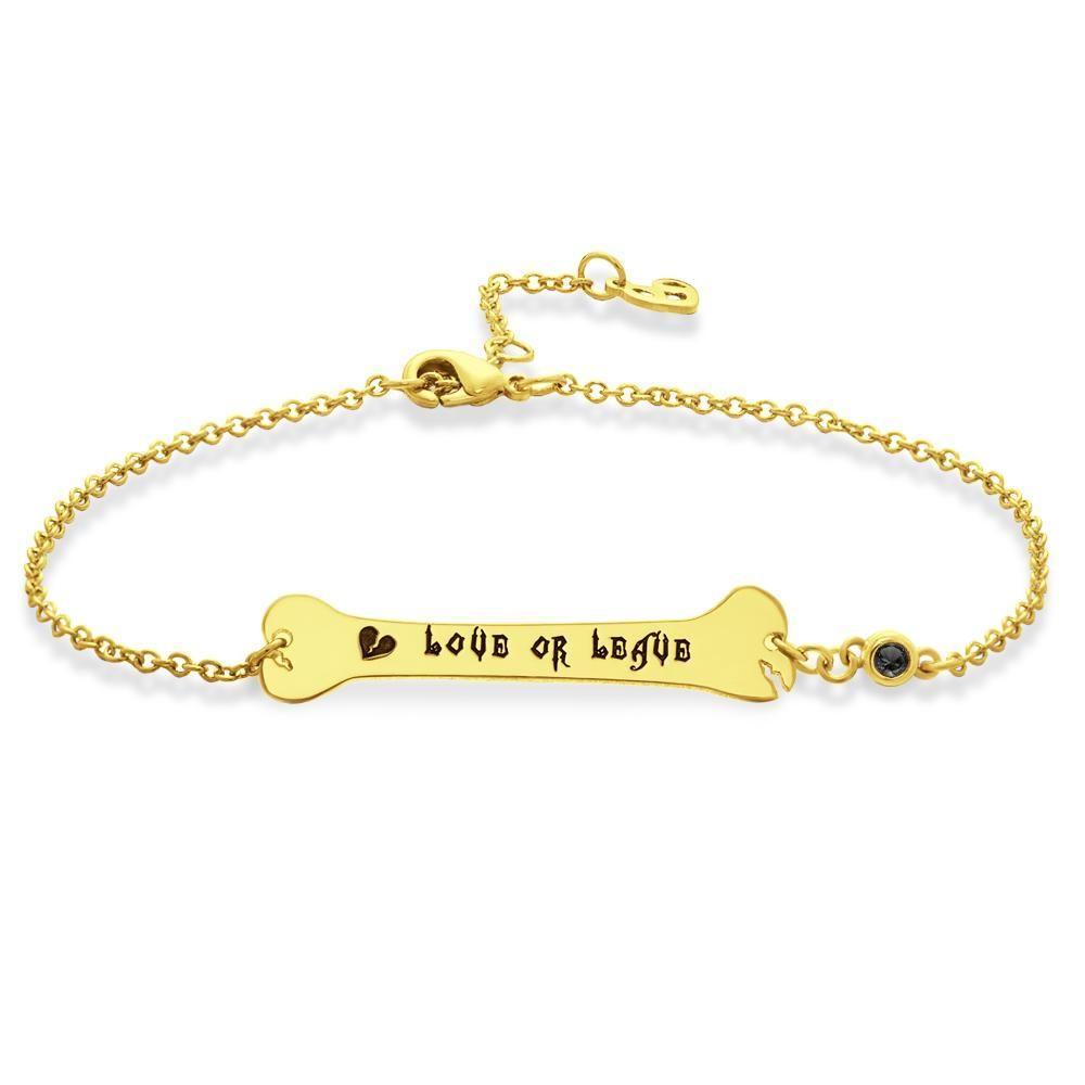 Pulseira Personalizada Pulseira Presenta Presentes de Halloween Pulseira de Barra com Osso com Coração Partido Presentes Memorial Banhado a Ouro 14k
