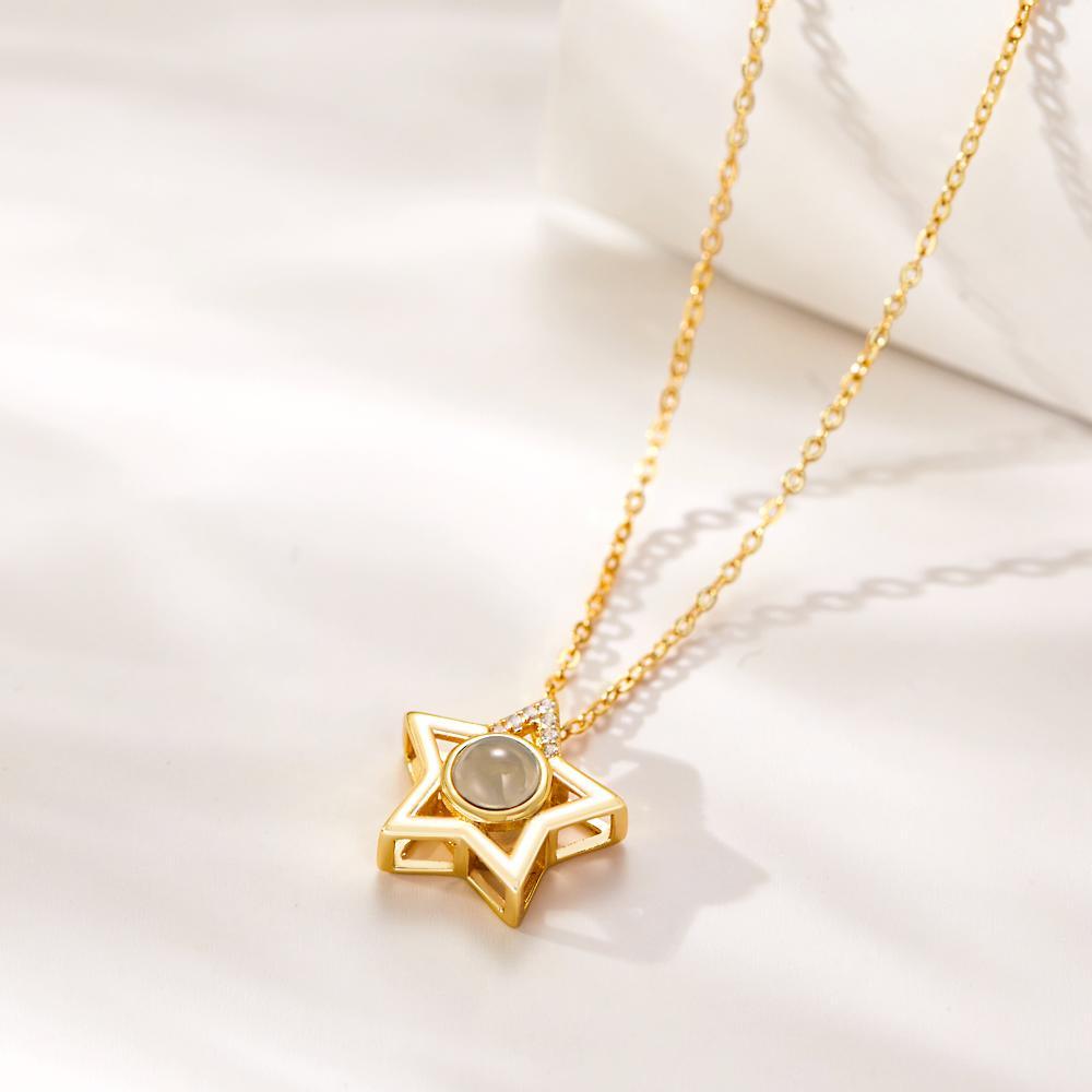 Colar de projeção de foto personalizado com pingente de estrela com pingente de presente comemorativo - soufeelbr