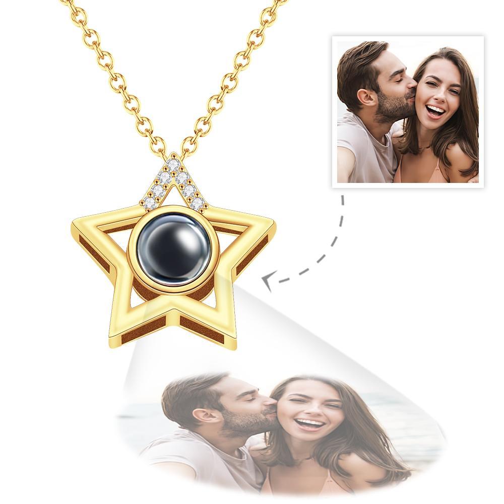 Colar de projeção de foto personalizado com pingente de estrela com pingente de presente comemorativo - soufeelbr