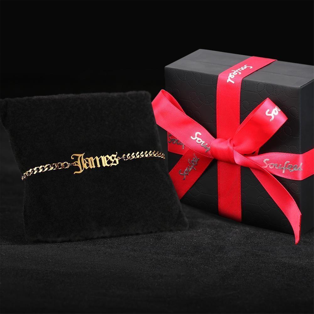 Pulseira Personalizada Pulseira Masculina Personalizada Pulseira Guloseima com Nome Presente Hipoalergênico para Namorado - Banhado a Ouro Rosa