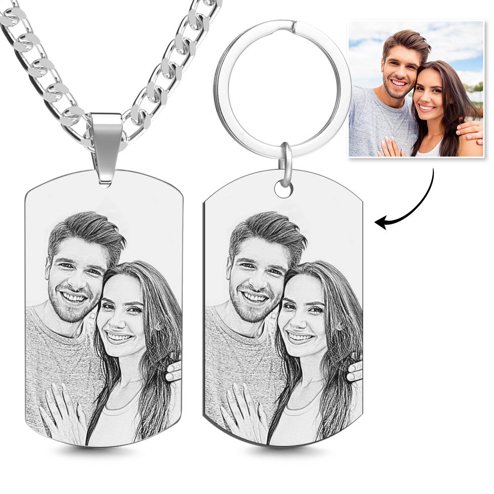 Colar de fotos personalizado conjunto de chaveiros com fotos conjunto de etiquetas para cães presentes para o pai