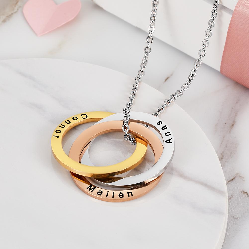 Colar De 3 Círculos Personalizado Colar De Anel Rusão Em Aço Inoxidável