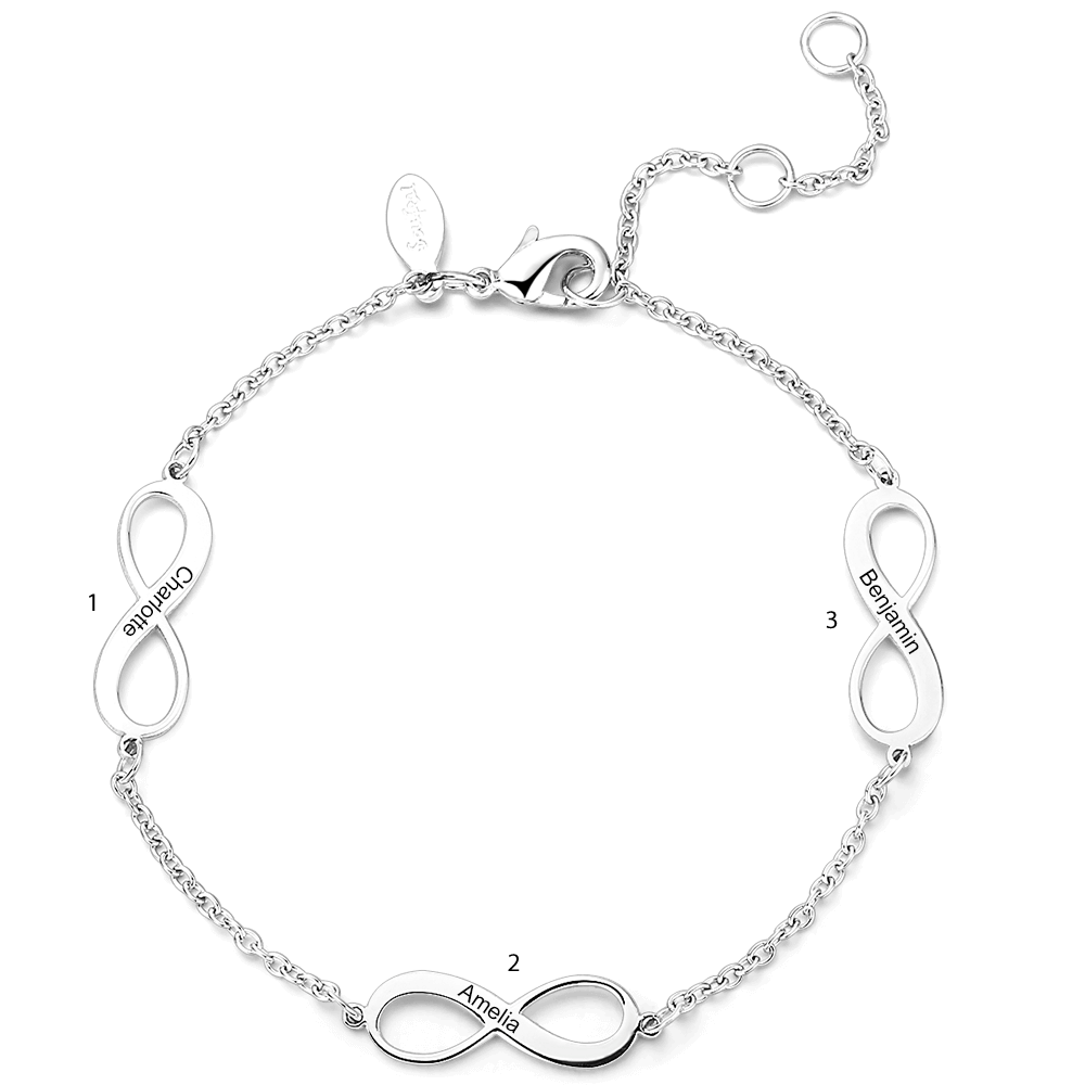 Pulseira Personalizada Amor Infinito Pulseira Gravável Prata - Comprimento Ajustável
