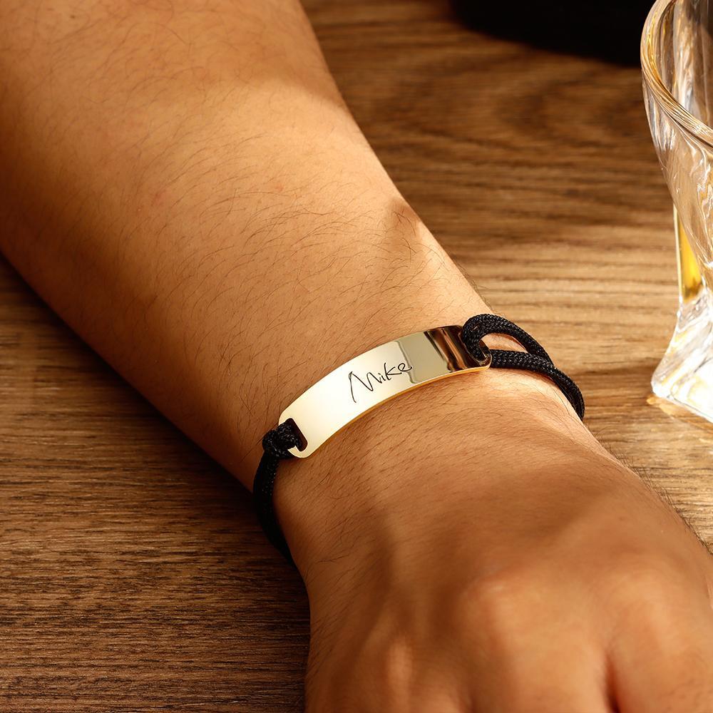 Pulseira Personalizada Pulseira de Couro Pulseira Masculina Personalizada Pulseira de Corrente com Nome Individual Pulseira de Gravura para Presente de Parceiro