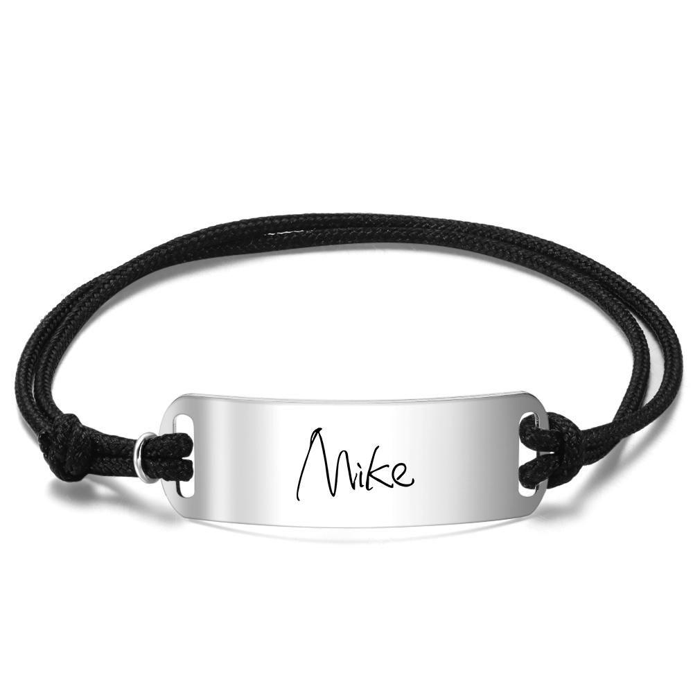 Pulseira Personalizada Pulseira de Couro Pulseira Masculina Personalizada Pulseira de Corrente com Nome Individual Pulseira de Gravura para Presente de Parceiro