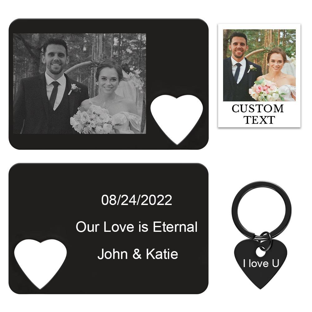 Conjunto De Chaveiro Personalizado Com Foto Gravada Cartão De Carteira Para Casais Criativos Presentes - soufeelbr