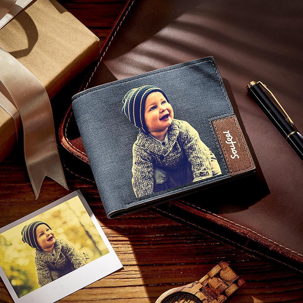 Graváveis Carteira Personalizada Masculina Dobrável de Fotos - Couro Azul