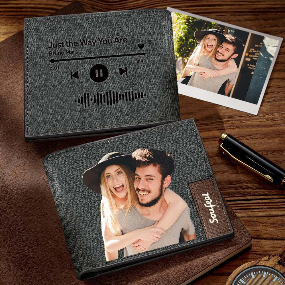 Carteira com código de música digitalizável carteira com foto gravada presentes de música favorita para namorado/marido