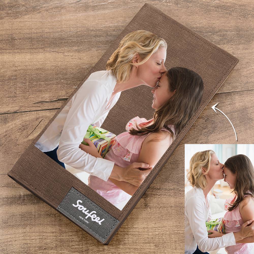 Graváveis Carteira Personalizada Masculina Dobrável de Estilo Longo de Fotos - Couro Castanho