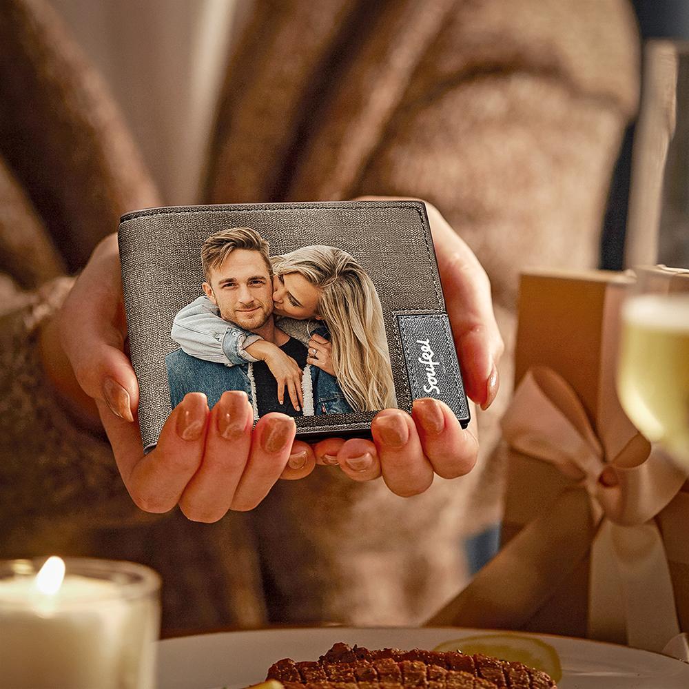 Graváveis Carteira Personalizada Masculina Dobrável de Fotos - Couro de Café