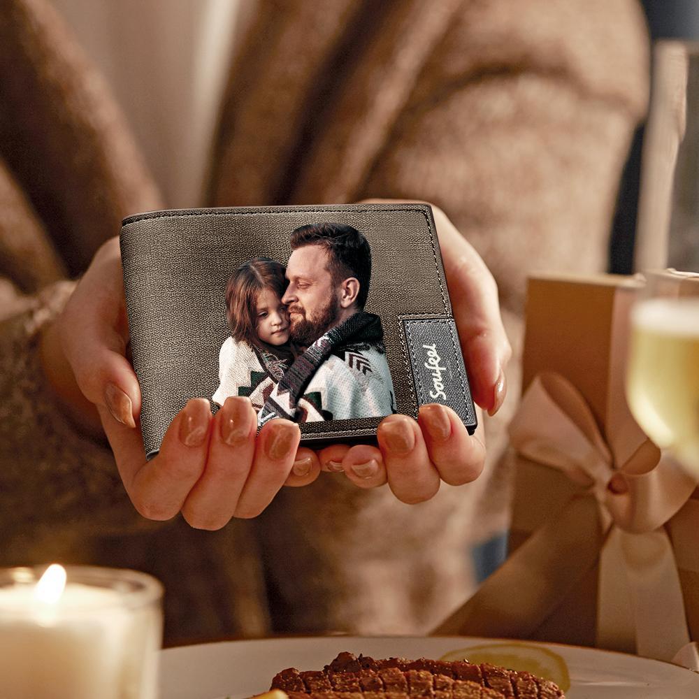 Graváveis Carteira Personalizada Masculina Dobrável de Fotos - Couro de Café