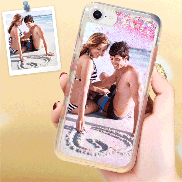 Capa de Celular com Foto Personalizada de Areia Movediça Rosa com Coraçãozinho - iPhone Xr