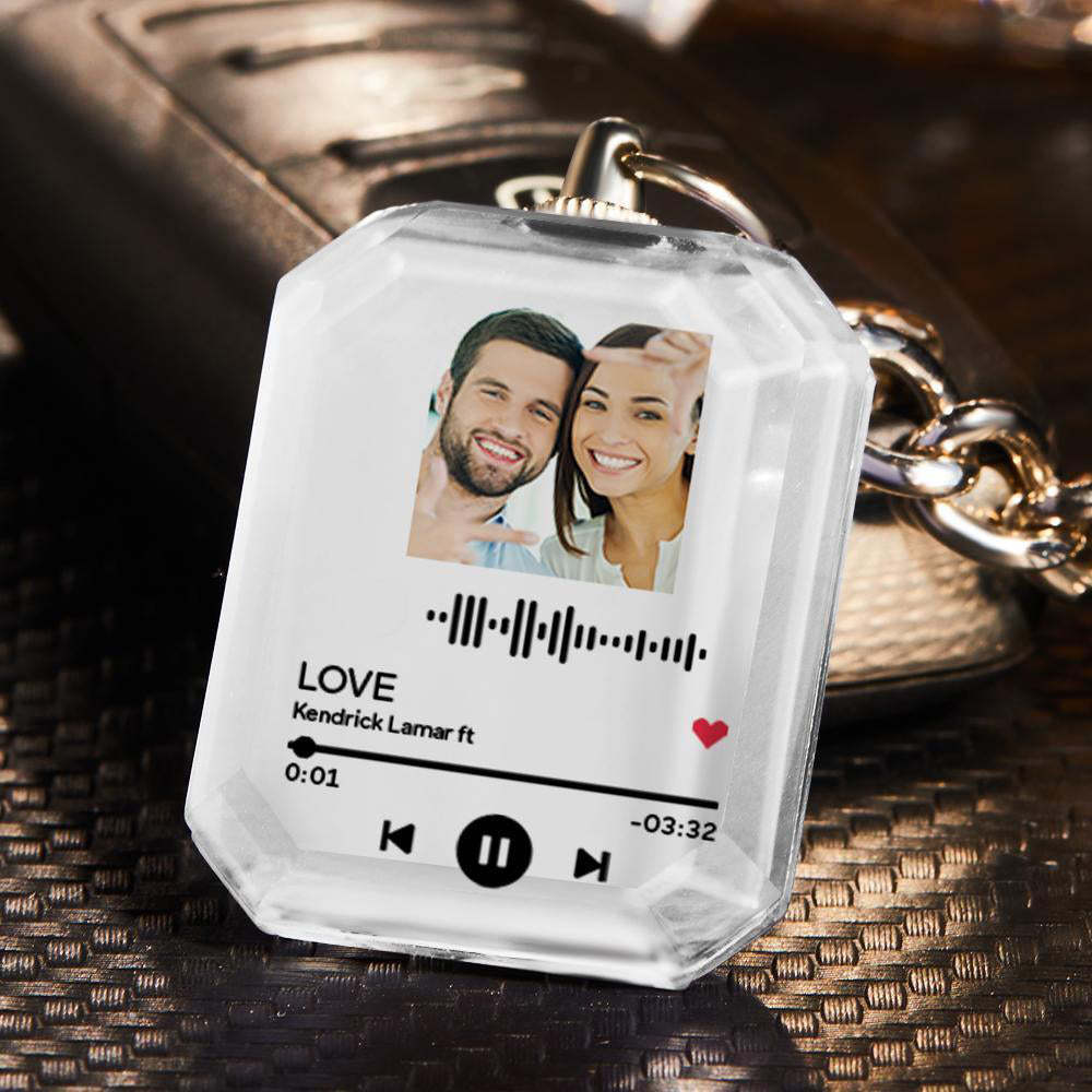 Chaveiro de código de música personalizado digitalizável chaveiro de cristal chaveiro de música gravada com foto chaveiro presentes para o Memorial Day