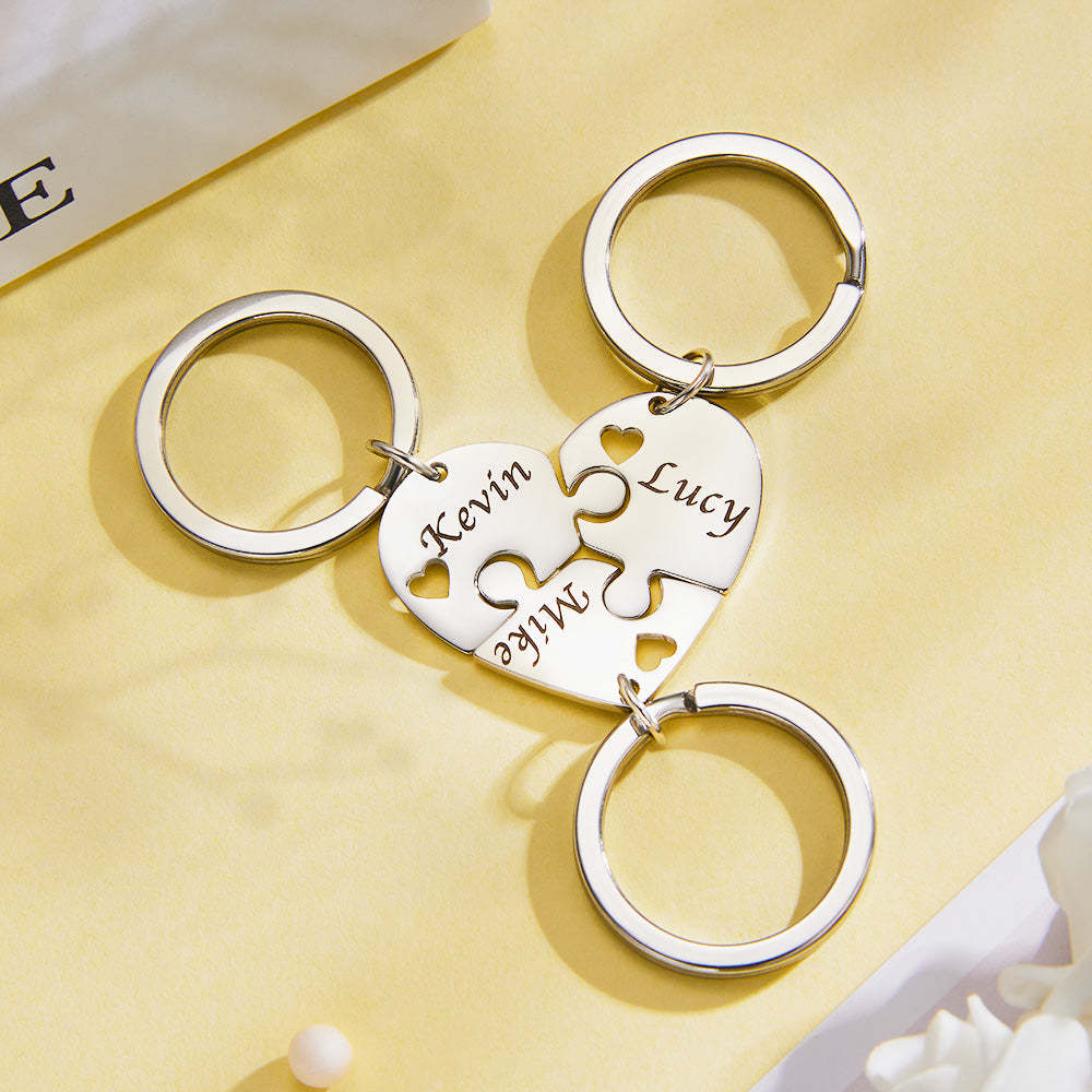 Chaveiro Personalizado Gravado 3 Em 1 Coração Quebra-cabeça Chaveiro Presente Para O Amor - soufeelbr