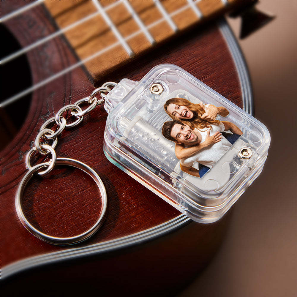 Mini Caixa De Música Personalizada Foto Céu Cidade Chaveiro Acrílico Claro Manivela Caixa De Música Presentes De Aniversário - soufeelbr