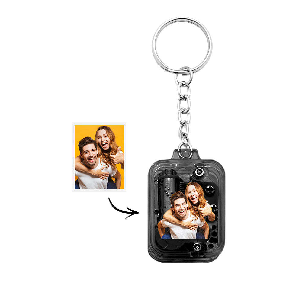Mini Caixa De Música Personalizada Foto Céu Cidade Chaveiro Acrílico Claro Manivela Caixa De Música Presentes De Aniversário - soufeelbr