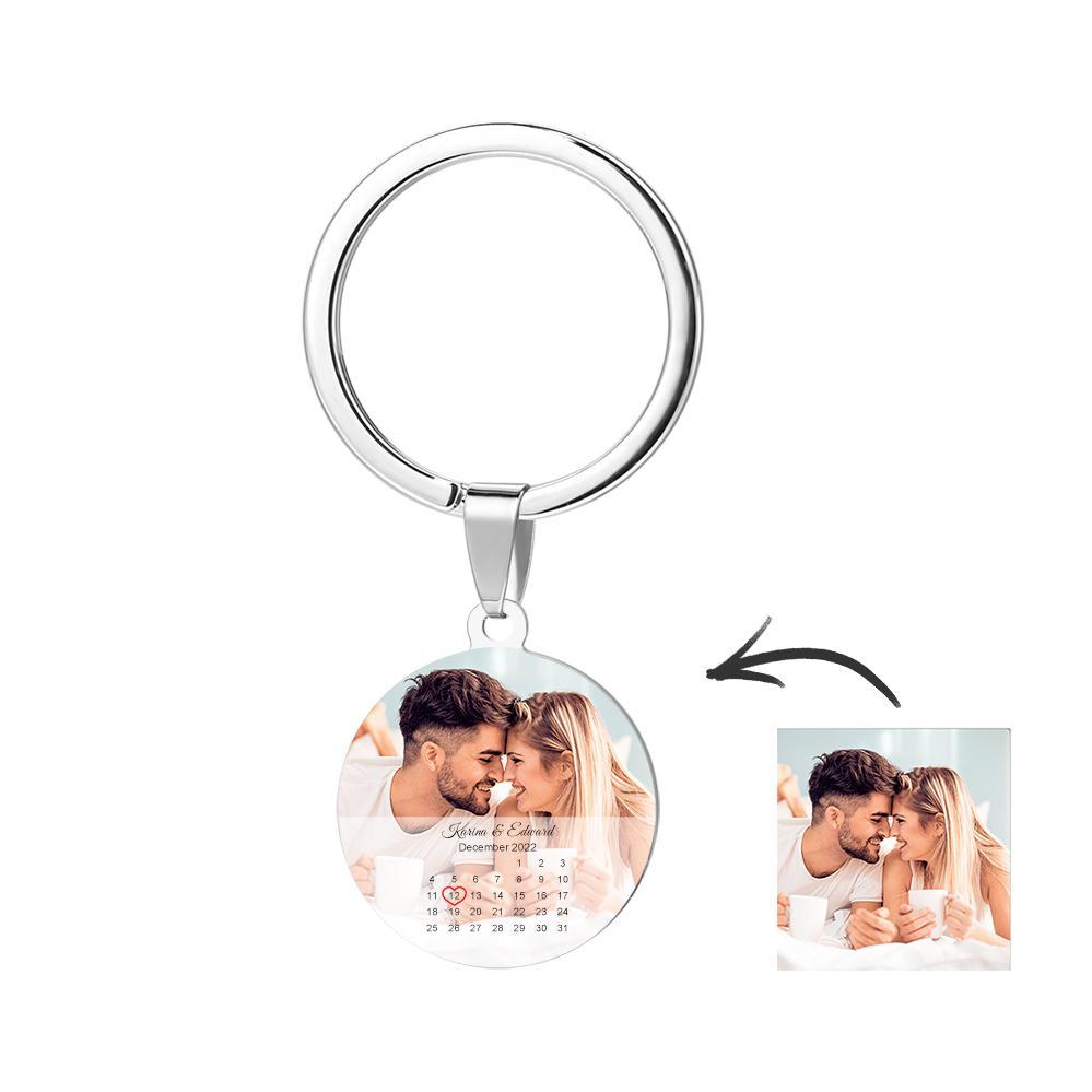 Etiqueta De Calendário Redondo Personalizado Com Foto Chaveiro Presentes Comemorativos Para Casal - soufeelbr