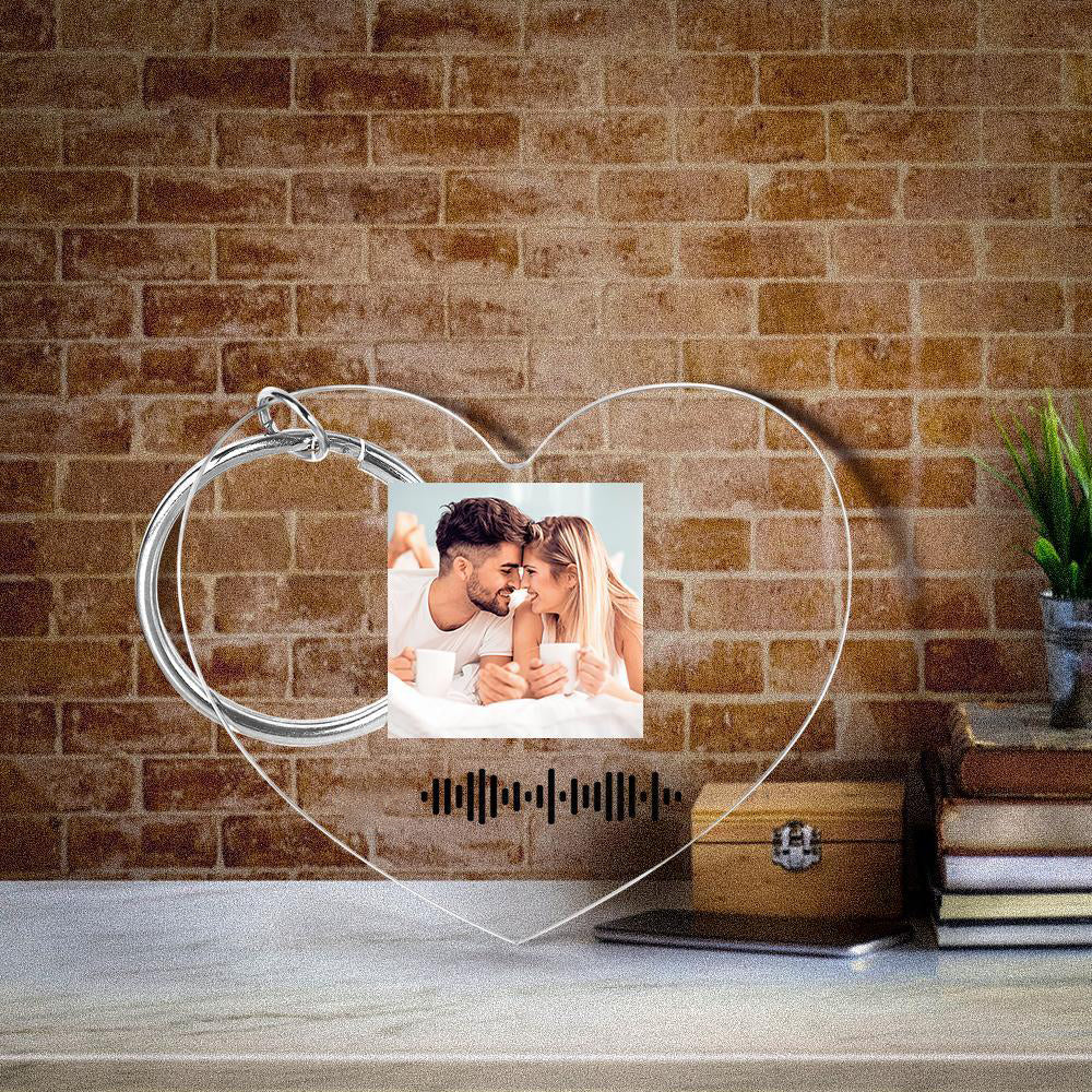 Chaveiro com código de música digitalizável personalizado, música favorita com foto gravada chaveiro em forma de coração