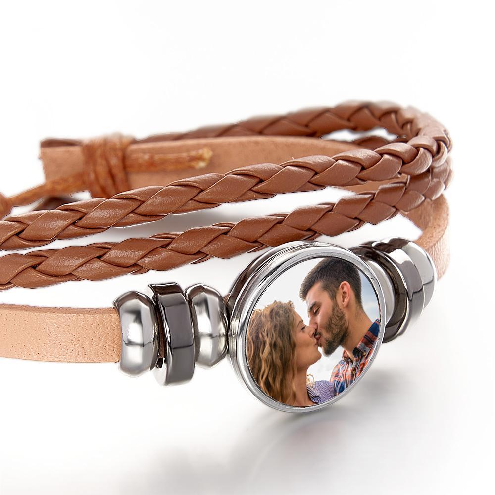 Pulseira De Couro Personalizada Diy Photo Print Snap Button Sublimação Snap Charm Bracelet - soufeelbr