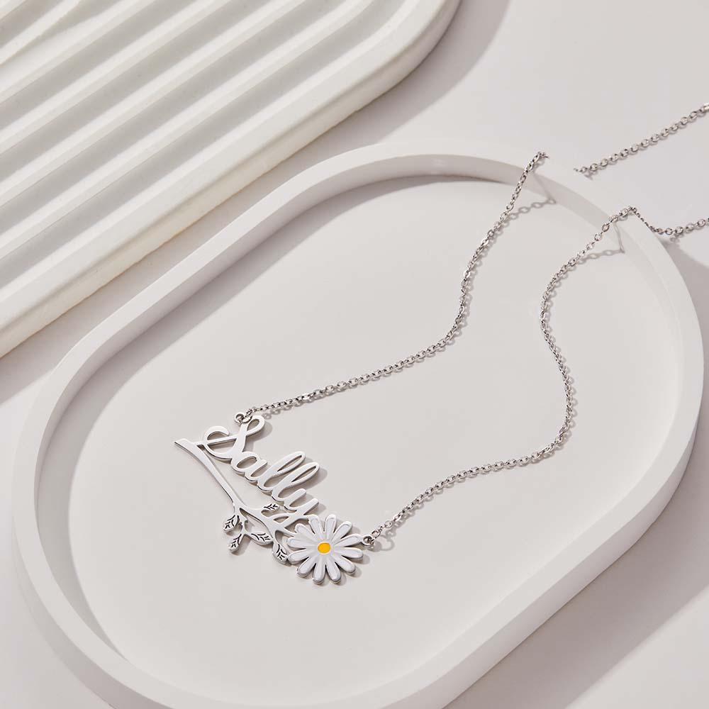 Colar Com Nome De Flor De Margarida Colar Com Nome Floral Personalizado Joias Presente Para Ela - soufeelbr