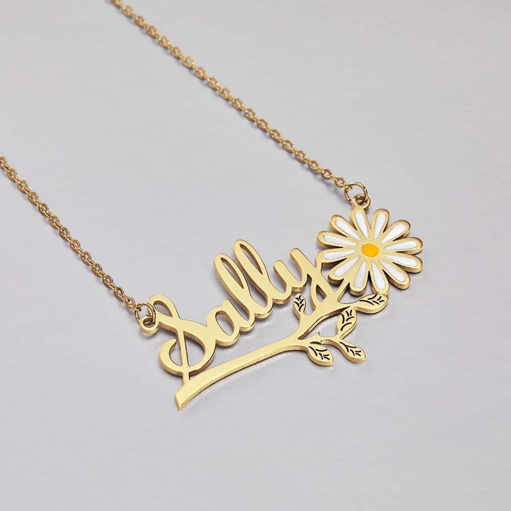 Colar Com Nome De Flor De Margarida Colar Com Nome Floral Personalizado Joias Presente Para Ela - soufeelbr