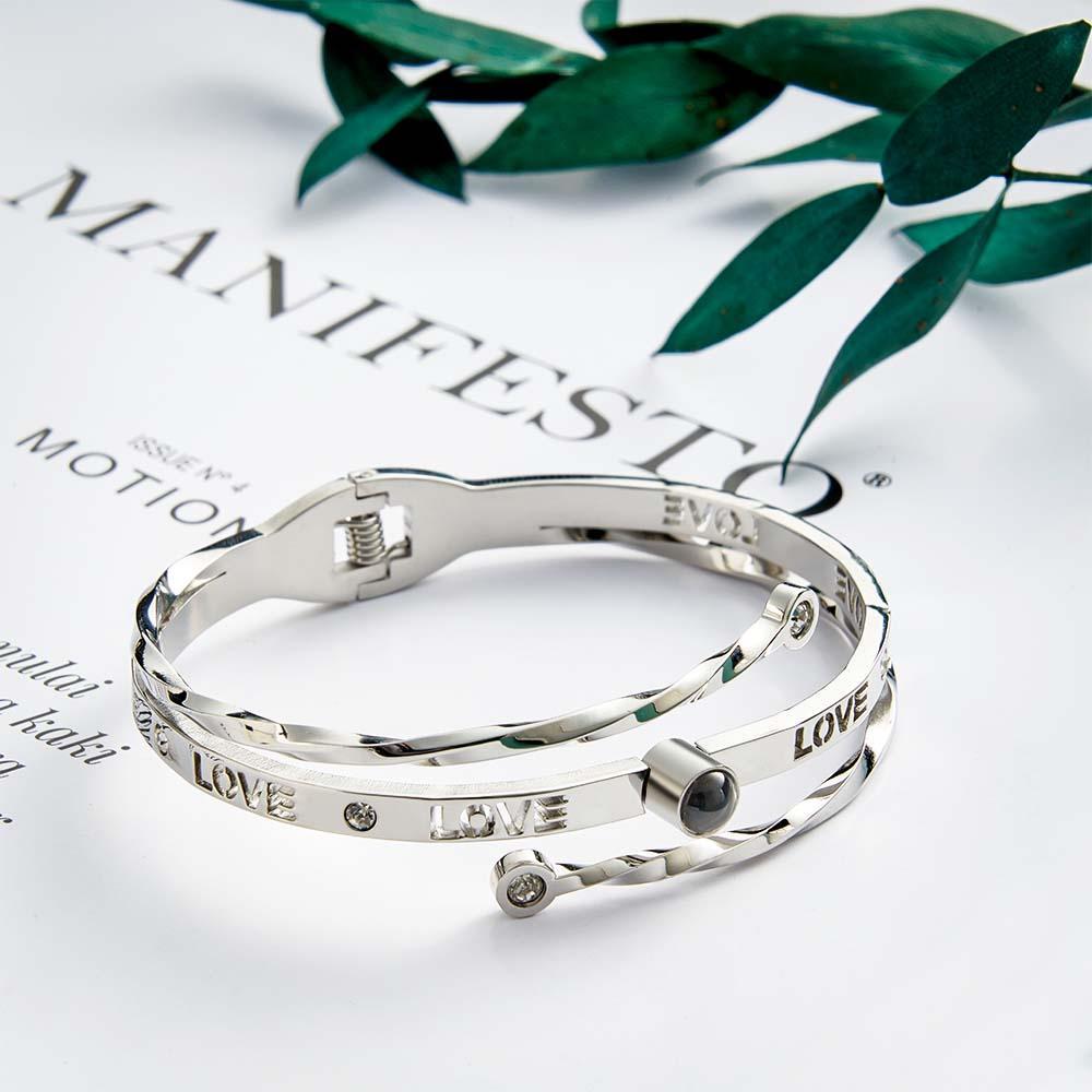 Pulseira De Projeção De Fotos Personalizada Amor Com Strass Pulseira De Ajuste Grátis Presente Para Ela - soufeelbr