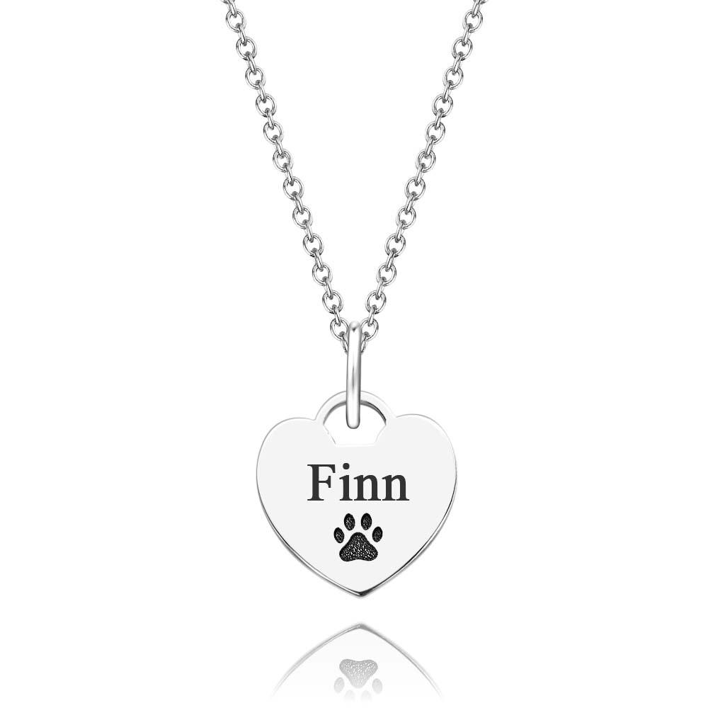Colar Com Estampa De Pata Com Nome Personalizado Pingente Em Forma De Coração Joia Memorial Para Amantes De Animais De Estimação - soufeelbr