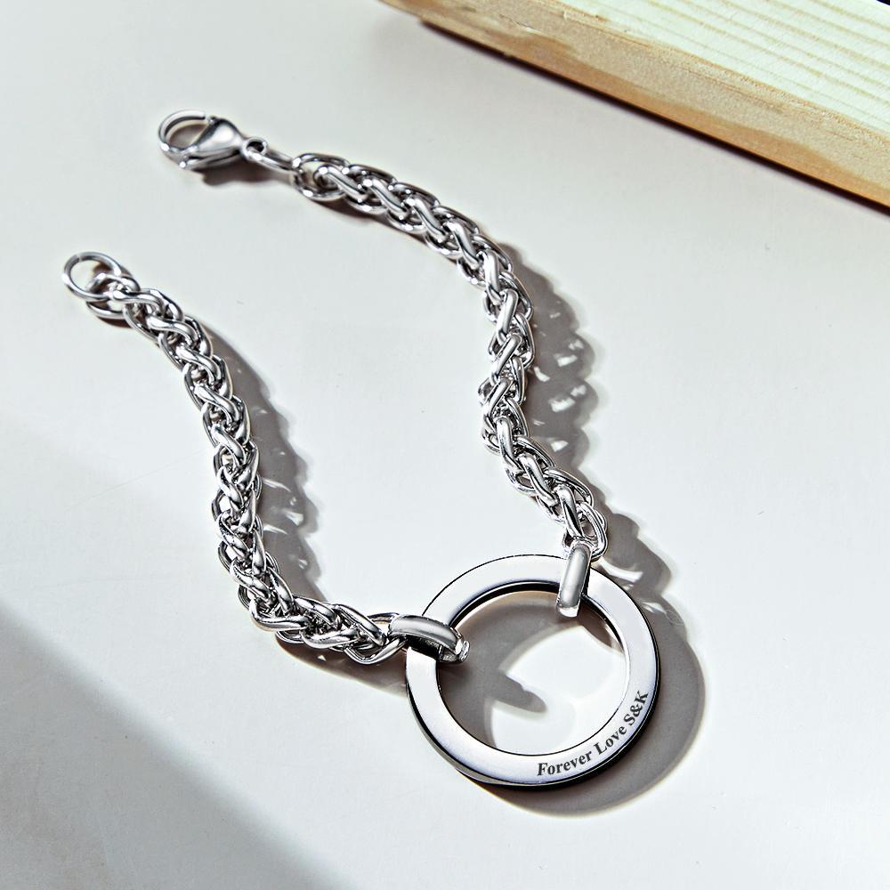 Colar Círculo Gravado Personalizado Pulseira Nome Pingente Jóias Presente De Dia Dos Pais - soufeelbr