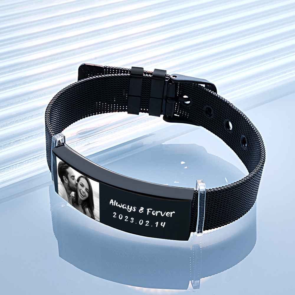 Pulseira Larga Retrátil Personalizada Com Foto Gravada Moda Pulseira Larga Masculina - soufeelbr