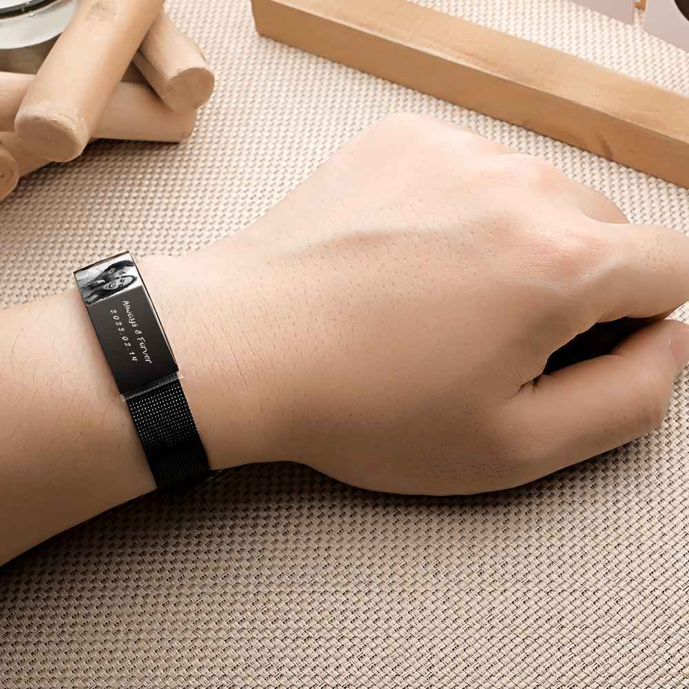 Pulseira Larga Retrátil Personalizada Com Foto Gravada Moda Pulseira Larga Masculina - soufeelbr