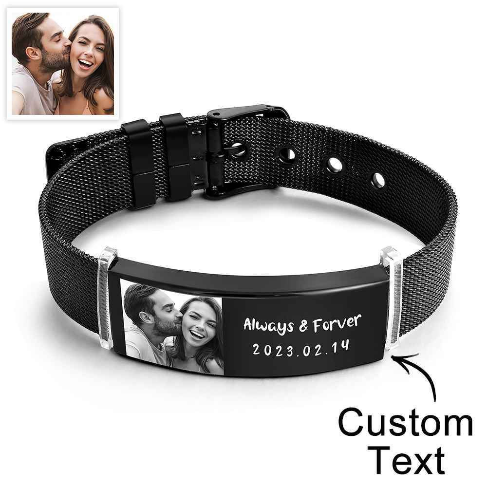 Pulseira Larga Retrátil Personalizada Com Foto Gravada Moda Pulseira Larga Masculina - soufeelbr
