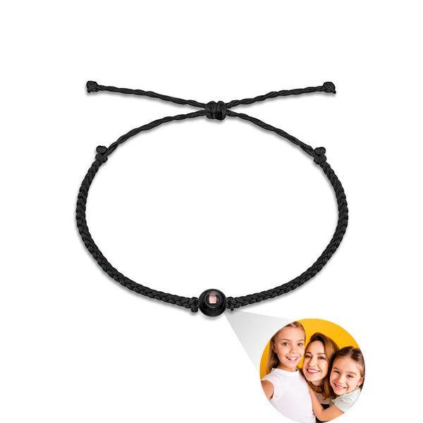 Pulseira De Casal Com Projeção De Fotos Personalizada Bracelete De Corda Preta Presente Para O Dia Das Mães - soufeelbr