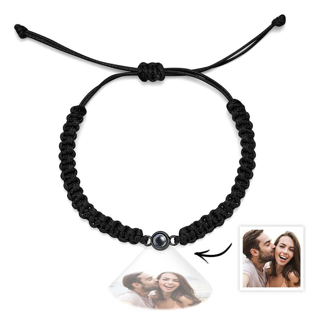 Pulseira De Projeção De Foto Trançada Personalizada Corda De Rabo De Peixe Pulseira Masculina Trançada À Mão Presente Para Homens - soufeelbr