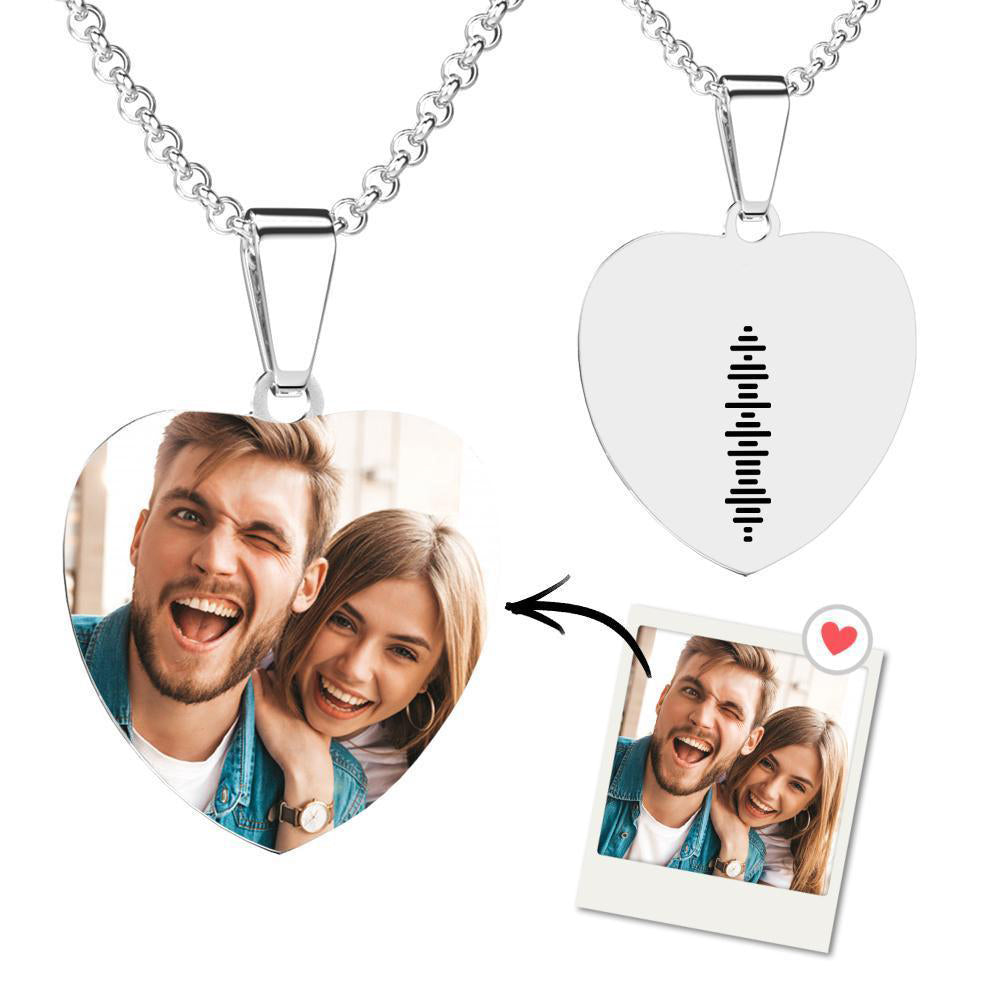 Colar de código de música escaneável com etiqueta de coração gravada colar personalizado de música de música presentes para ela