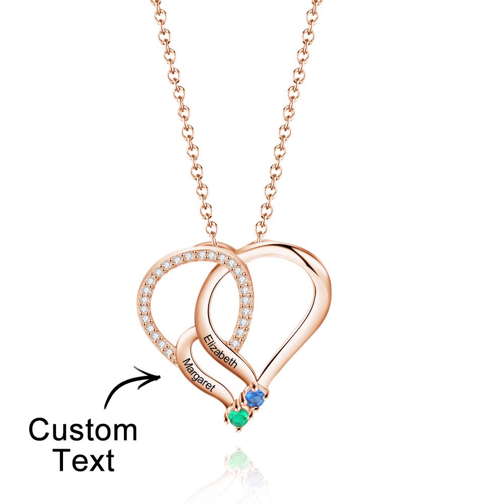 Colar De Coração Com Nome Gravado 2-5 Pedras De Nascimento Pingente De Coração De Família Personalizado Colar De Mãe Presente - soufeelbr