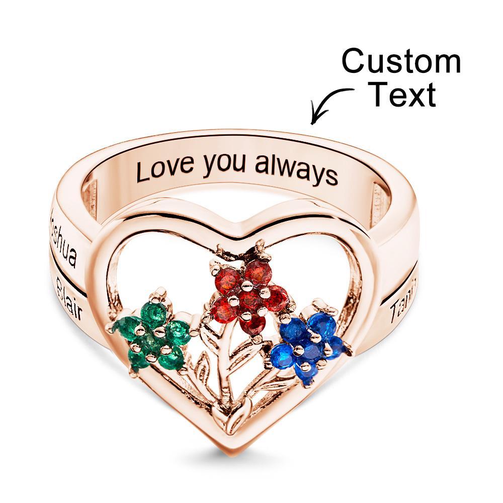 Anéis Gravados Com Pedra De Aniversário Personalizada, Flores Criativas, Presentes Em Ouro Rosa - soufeelbr