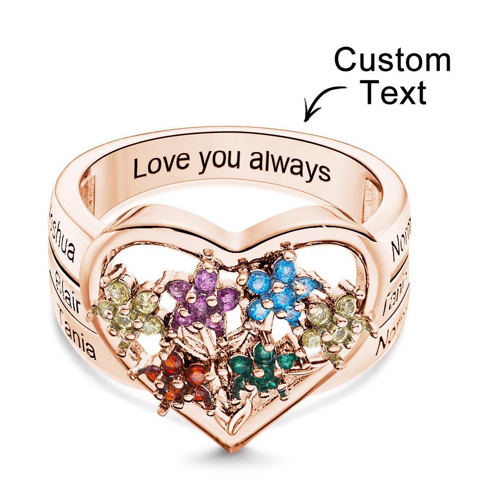 Anéis Gravados Com Pedra De Aniversário Personalizada, Flores Criativas, Presentes Em Ouro Rosa - soufeelbr