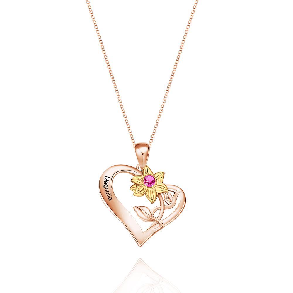 Colar Gravado Personalizado Flor De Diamante Presentes Únicos Em Forma De Coração