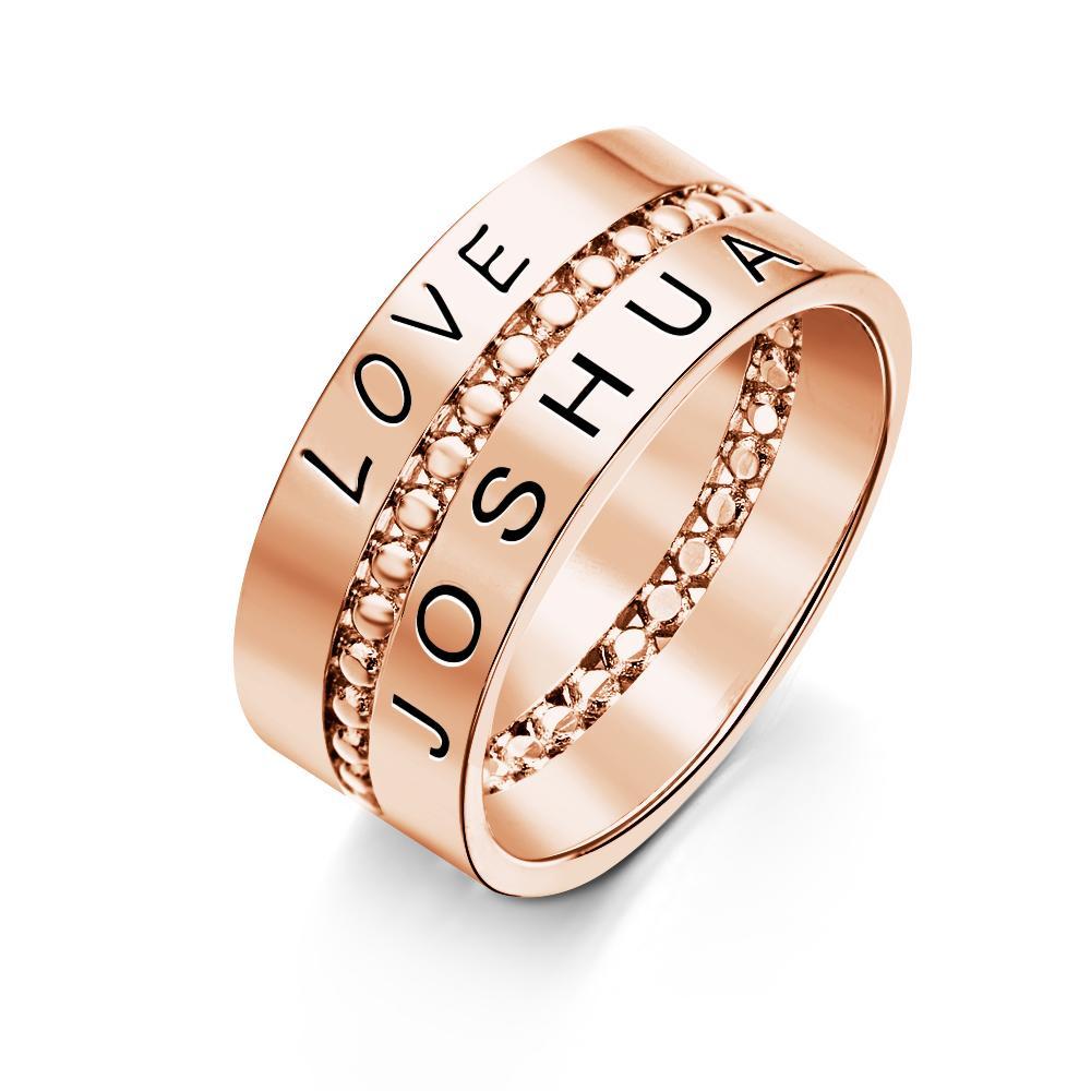 Presente Personalizado Para O Dia Das Mães Anéis De Empilhamento Personalizados Anel Com Nome Em Ouro Cheio De Ouro - soufeelbr